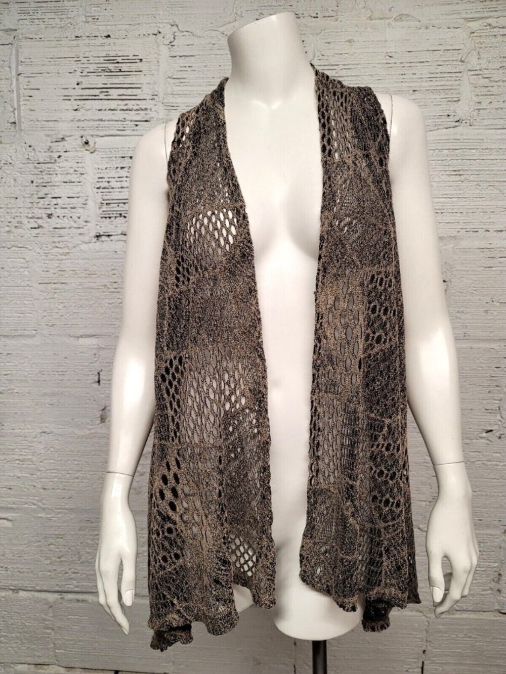 Anna-Kaci Women's Size M Sleeveless Crochet Brown Vest